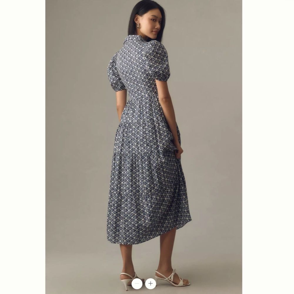 Anthropologie English Factory Puff-Sleeve Tiered Midi Shirt Dress - Picture 3 of 4